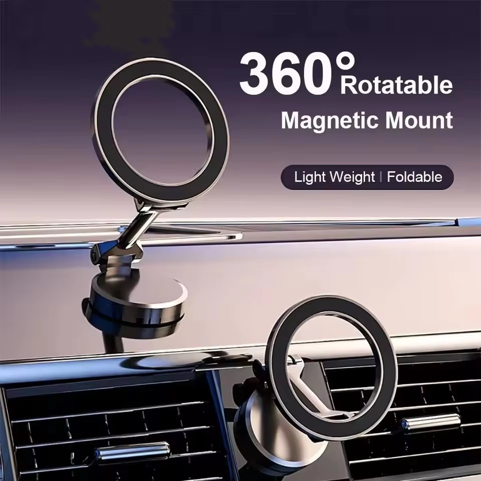 Car Mount Phone - マグセーフ360対応折りたたみ式マグネット式車載携帯電話ホルダー ° iPhone 17、Huawei、Xiaomi対応 車載用調整可能マグネット式マウントスタンド