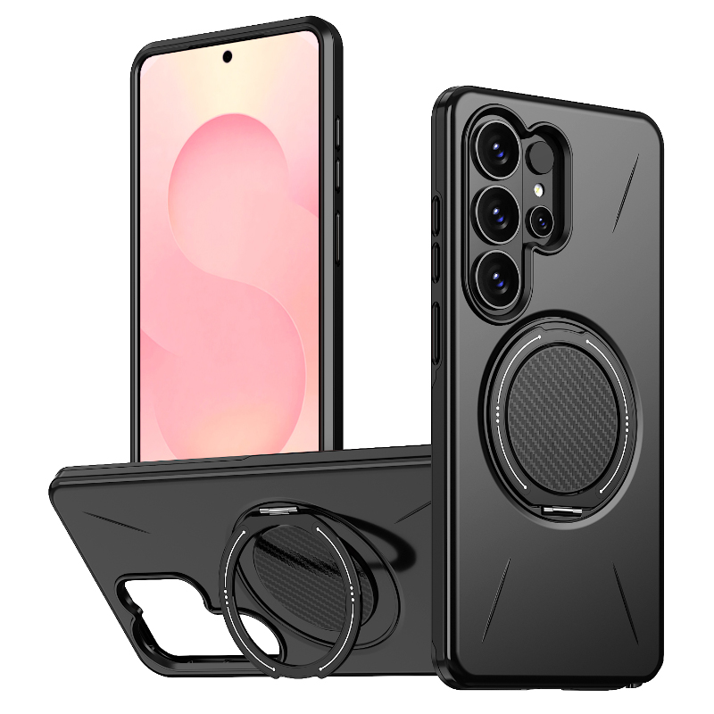 Car Mount Phone - マグセーフマグネティック360用 ° 回転式金属製車載ホルダー付きハードPC+ソフトTPUスマホケース、Samsung S26 Ultra、S24、S23、S25 Ultra