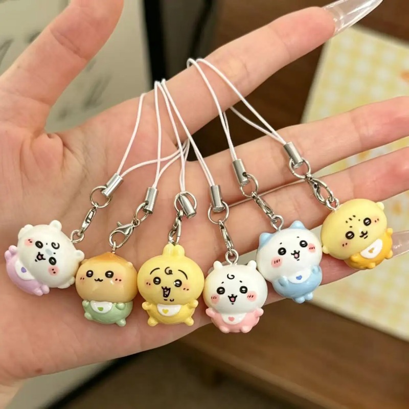 Phone Accessories Keychain - かわいい小さな樹脂製ペンダント、キュートなベビー服を着たうさぎハチワレ、携帯電話用ストラップ、ミニキーホルダー、小さなバッグチャーム、女の子や学生へのギフト