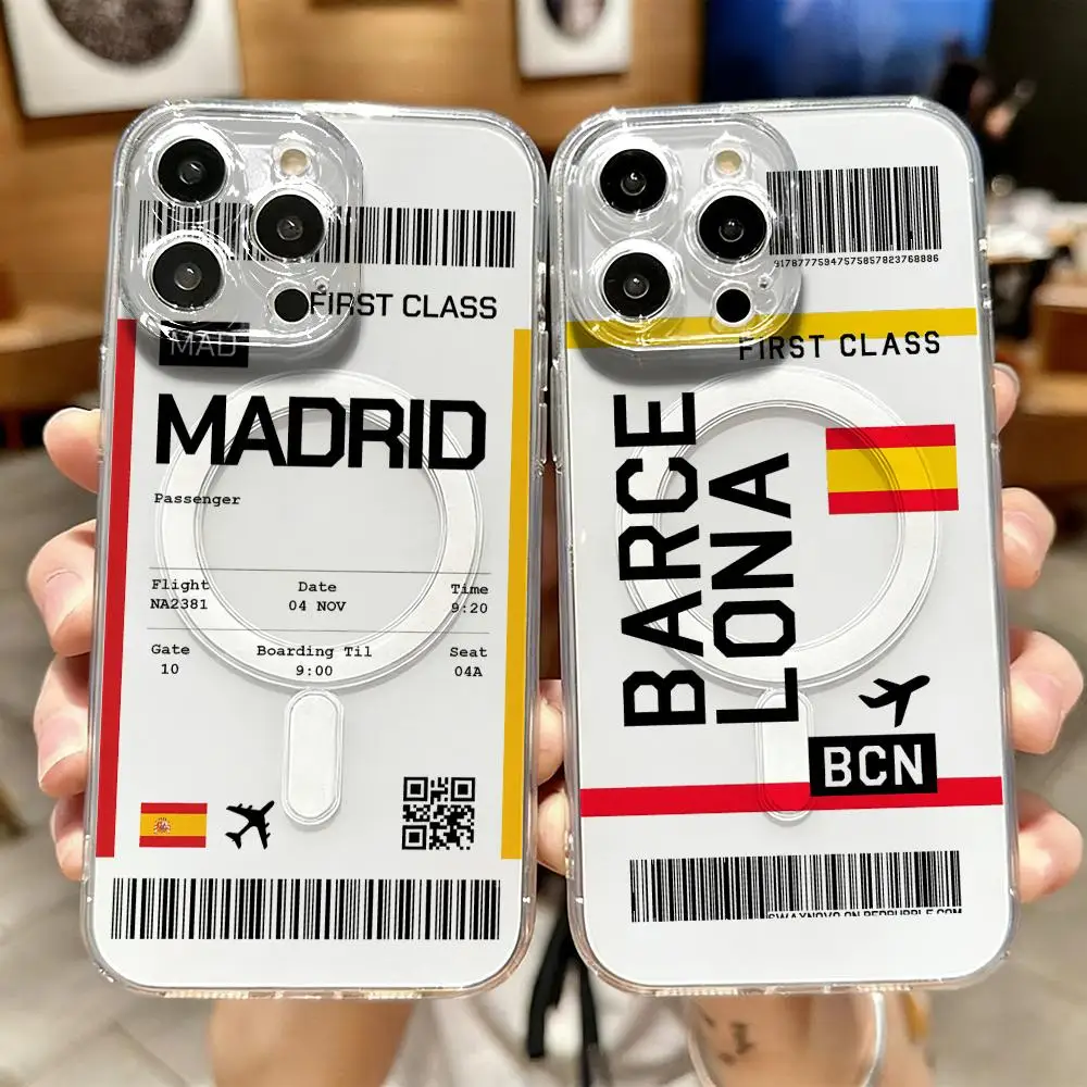 Magnetic Phone Case - 旅行用飛行機チケット スペイン柄 iPhone 17 16 15