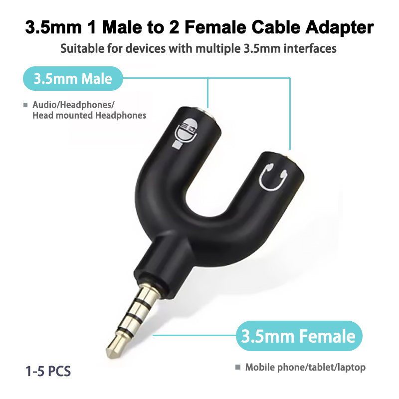 Earphone Splitter Jack - 3.5mm ヘッドフォン スプリッター マイク アダプター U