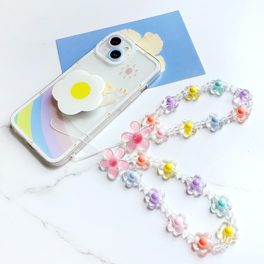 カラフルなひまわりビーズ携帯電話チェーンマカロンフラワービー - Phone Accessories Keychain のレビューと価格